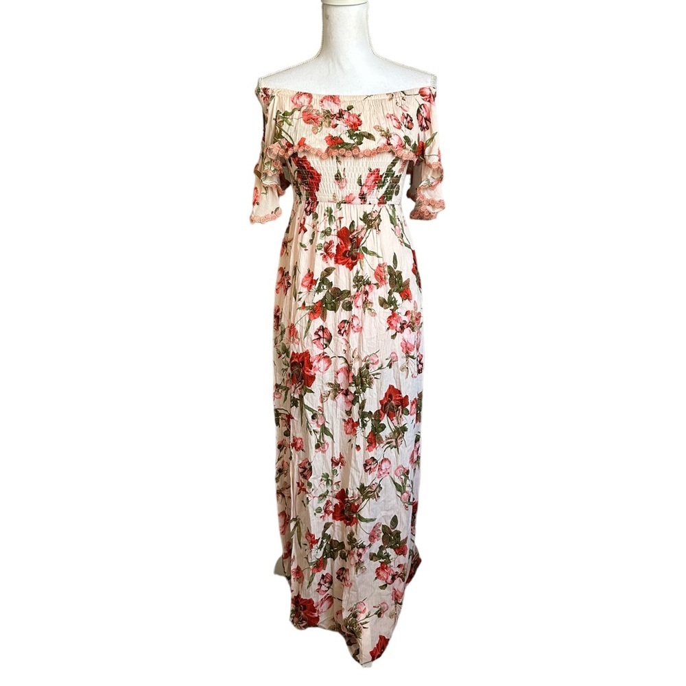 Indikah Floral Off Shoulder Slit Maxi Dress Size 8